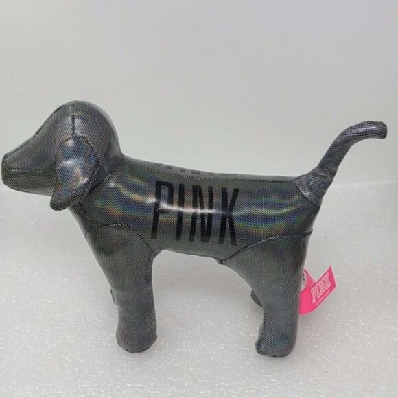 RARE Victoria Secret PINK Silver Holographic Metallic Plush Logo Mini Dog Puppy - Picture 1 of 3